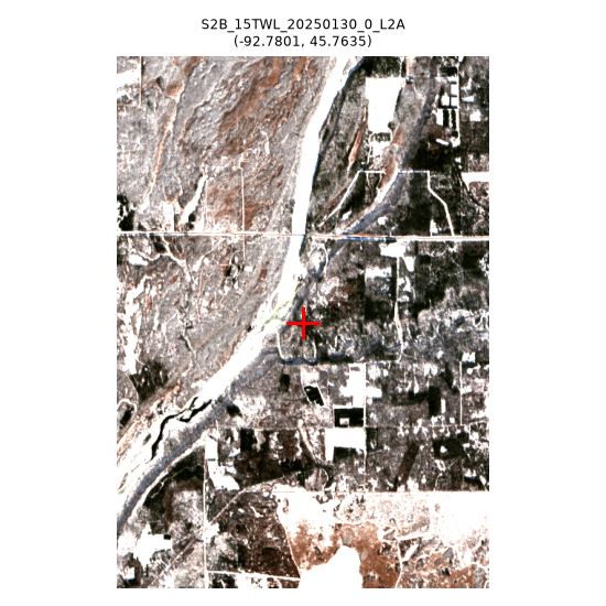 snow-covered fields along river bend, same winter scene -- radiometric confound
